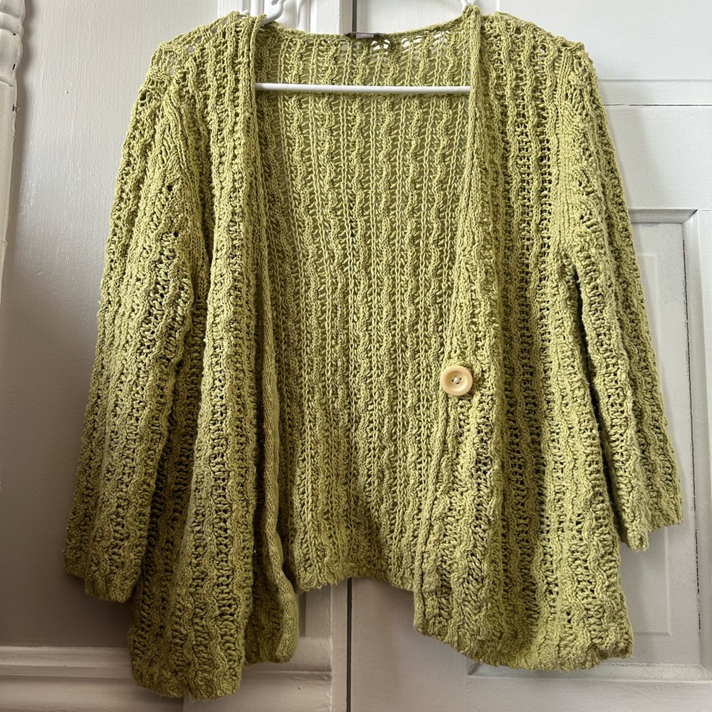 J. Jill Light Olive Open-Front Textured Knit Cardigan